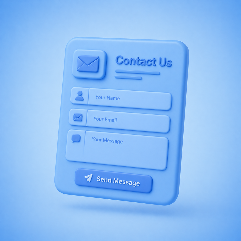 Contact form interface with name, email, and message fields for website communication