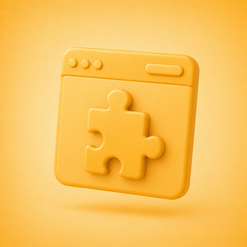 Browser window with puzzle piece icon representing plugin integration and website extensions